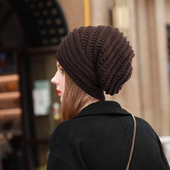 Women's Brown Winter Knitted Loose Style Soft Comfortable Warm Skiing Beanies - Picture 6 of 9